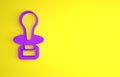 Purple Baby dummy pacifier icon isolated on yellow background. Toy of a child. Minimalism concept. 3D render