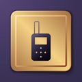 Purple Baby monitor walkie talkie icon isolated on purple background. Gold square button. Vector