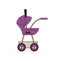 Purple baby pram or stroller, safe handle transportation of children vector Illustration