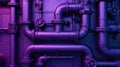 Mesmerizing image of a purple background with a labyrinth of pipes and valves, an industrial artwork, Ai Generated