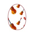 Beautiful easter egg with brown string guitars. Hand drawn marker. Design element