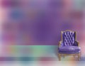 Purple background with elegant vintage wooden armchair with leather upholstery and pillow Royalty Free Stock Photo