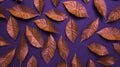 purple background with golden leaves, generated by artificial intelligence