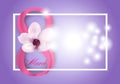 Purple Background for Holiday March 8 International Women`s Day with pink flower and Digit eight. Vector Royalty Free Stock Photo