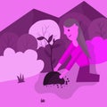 Purple background illustration tree leaves people