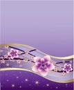 Purple background with pink and gold flowers