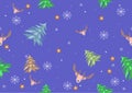 Seamless pattern with reindeer and Christmas trees Royalty Free Stock Photo