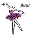 Purple Ballerina Dancer. Ballet is my life hand drawn. Perfect body . Dancer wears. Female in tutu posing in performance