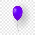 Purple balloon 3D, thread, isolated white transparent background. Color glossy flying baloon, ribbon, birthday celebrate Royalty Free Stock Photo