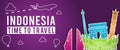 purple banner of Indonesia famous landmark silhouette colorful style