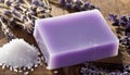 A purple bar of soap with salt and lavender Royalty Free Stock Photo