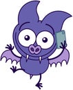 Purple bat talking on a smartphone