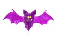 Purple bat with yellow eyes and fangs in cartoon style.