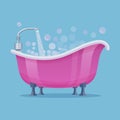 Purple bath tub or bath, vector icon or banner.