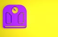 Purple Bathroom scales icon isolated on yellow background. Weight measure Equipment. Weight Scale fitness sport concept