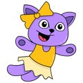 Purple bear girl is happy, doodle icon image kawaii