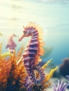 A purple beautiful seahorse underwater