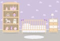 Purple bedroom for a baby girl. Kid`s room for a newborn baby. Interior