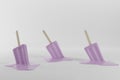 Purple berry ice creams melting with on white background. Creative idea minimal summer concept. 3d rendering Royalty Free Stock Photo