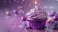 The Purple Birthday Cupcake.AI generated image Royalty Free Stock Photo