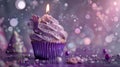 The purple birthday cupcake.AI generated image Royalty Free Stock Photo