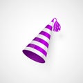 Purple Birthday hat with stripes texture. Vector illustration isolated on white Royalty Free Stock Photo