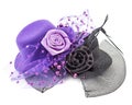 Purple and black antique ladies hats with flower isolated Royalty Free Stock Photo