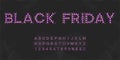 Purple Black friday sale illuminated bulb text. Luxury vintage typography for theater, showtime movie design.