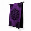 Purple And Black Pentagram Design Folded In A Towel By Cristina Mcallister