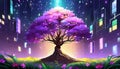 purple blooming tree in night light