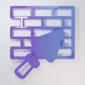 Purple-blue Brick wall with trowel icon isolated on grey background. Minimalism concept. 3D render illustration Royalty Free Stock Photo