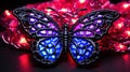 A purple and blue butterfly with a red light, AI Royalty Free Stock Photo