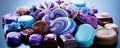 Purple or blue chocolate bars with chocolate box Royalty Free Stock Photo