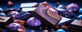 Purple or blue chocolate bars with chocolate box Royalty Free Stock Photo