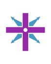 Purple blue christian cross on a white background