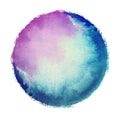 Purple and blue color freehand watercolor round circle texture splash isolated on white background with uneven edges. Blank multic Royalty Free Stock Photo