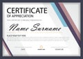 Purple blue Elegance horizontal certificate with Vector illustration ,white frame certificate template with clean and modern Royalty Free Stock Photo