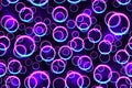 Purple and blue floating neon cricles seamless pattern