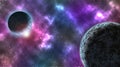 Purple galaxy background with two planets Royalty Free Stock Photo