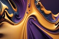 Purple, blue and Gold abstract liquid background. Beautiful overflows of fluid in gold and purple colors. Wavy curved Royalty Free Stock Photo