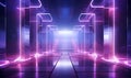 A Purple And Blue Lights In A Hallway, night club empty room interior tunnel Royalty Free Stock Photo