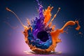 Exploding purple blue and orange abstract paint substance splash, Generative AI