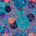 Purple Blue and Orange Overlapping Circles and contours Seamless Pattern. Background Vector, for textile, wrapping etc Royalty Free Stock Photo