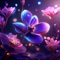Purple and blue orchids on a dark background. Flower illustration AI Generated Royalty Free Stock Photo