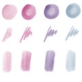 Purple Blue Pink Grunge Brushstrokes, Watercolor Paint, Watercolor Circles, Paint Strokes, Shapes Set On White Background Vector E