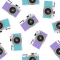 Purple and blue retro camera pattern seamless vintage photo hipster vector Royalty Free Stock Photo