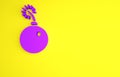 Purple Bomb ready to explode icon isolated on yellow background. Minimalism concept. 3d illustration 3D render Royalty Free Stock Photo