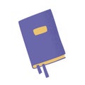 Purple book with bookmarks. Get new information. Learn and develop. Productive day and productive life concept