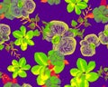 Purple Botanical Backdrop. Neon Orchid Decor. Pink Hibiscus Design. Flower Textile. Watercolor Decor. Seamless Foliage. Pattern Il Royalty Free Stock Photo