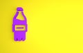 Purple Bottle of water icon isolated on yellow background. Soda aqua drink sign. Minimalism concept. 3D render Royalty Free Stock Photo